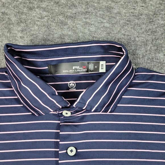 Ralph Lauren RLX Mens Golf Polo Shirt Size M Blue Pink Stripped LACC Club - Picture 4 of 12